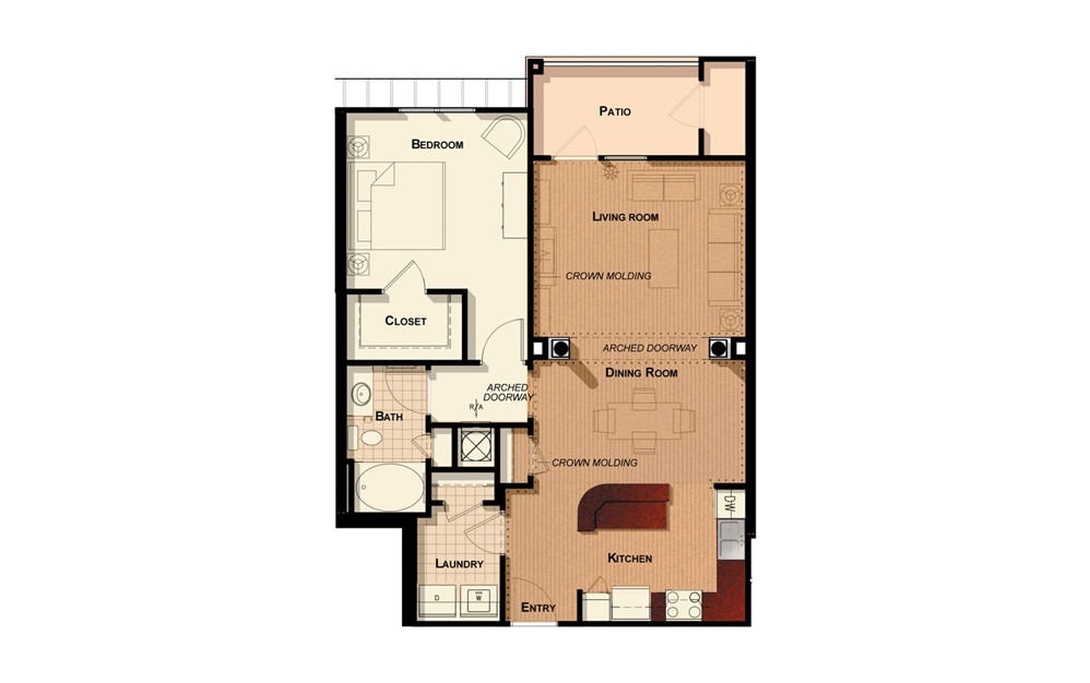 A2 - 1 bedroom floorplan layout with 1 bath and 915 square feet.