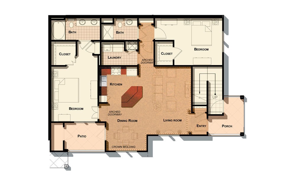B1 - 2 bedroom floorplan layout with 2 baths and 1178 square feet.
