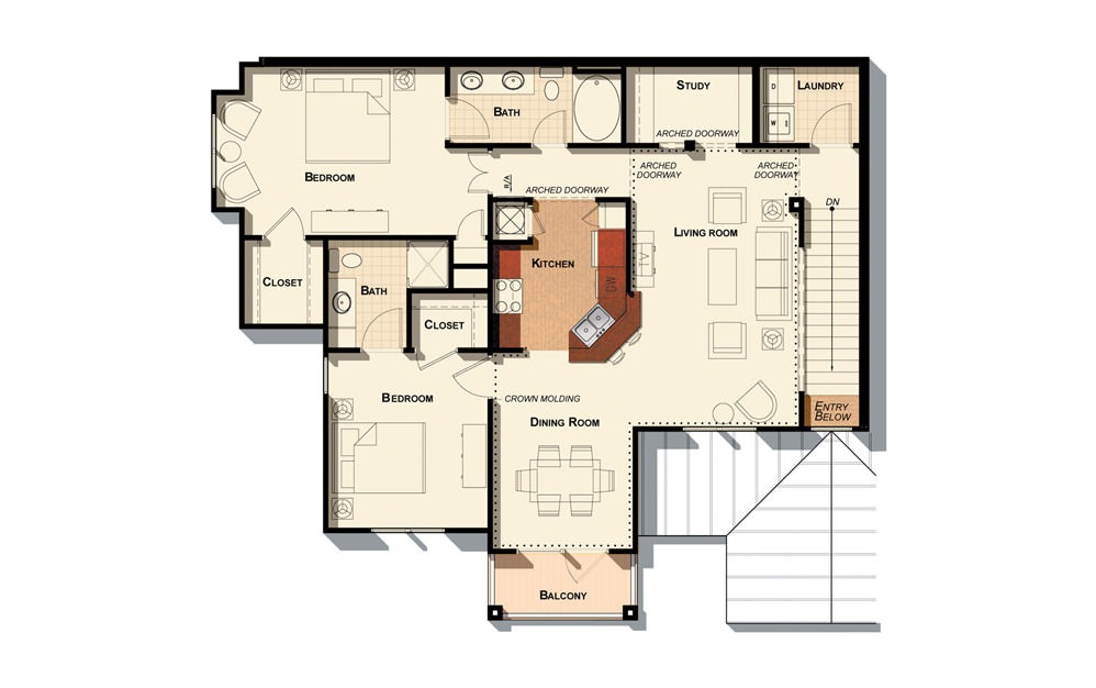 B4 - 2 bedroom floorplan layout with 2 baths and 1333 square feet.