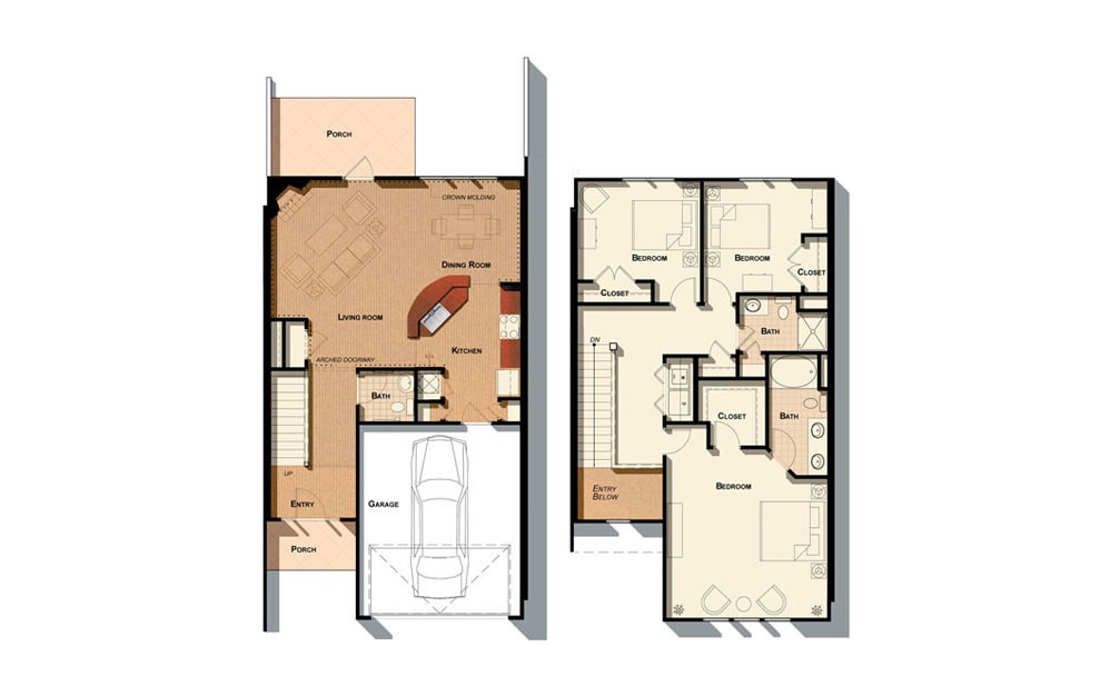 C1 - 3 bedroom floorplan layout with 2.5 baths and 1727 square feet.