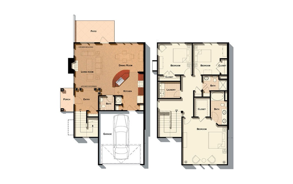 C2 - 3 bedroom floorplan layout with 2.5 baths and 1740 square feet.
