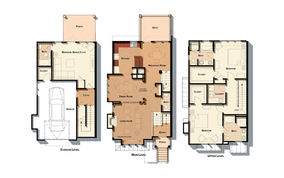 C3 - 3 bedroom floorplan layout with 3.5 baths and 2020 square feet.