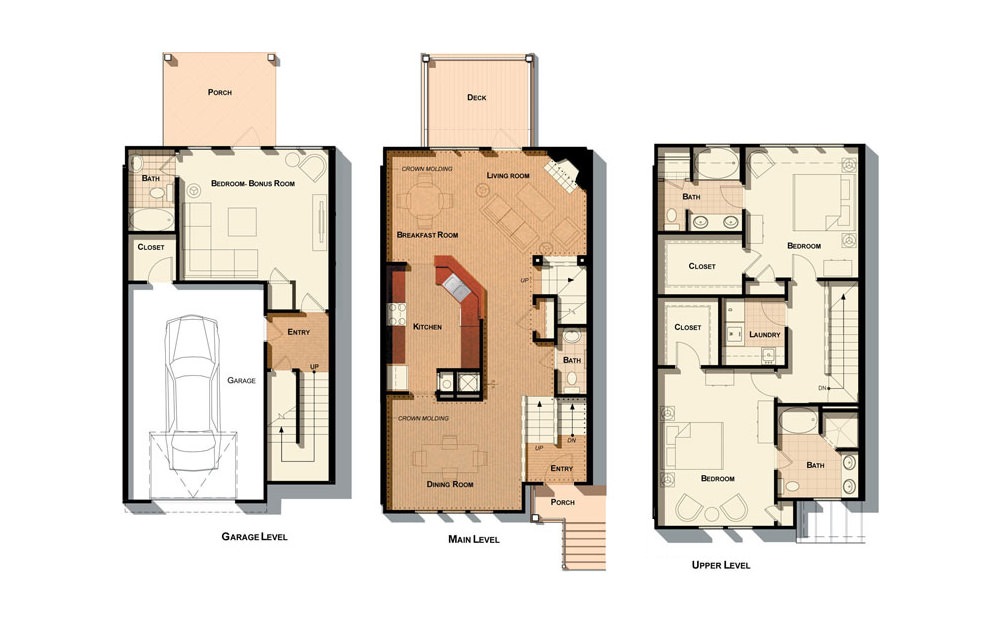 C4 - 3 bedroom floorplan layout with 3.5 baths and 2036 square feet. (2D Floor Plan)
