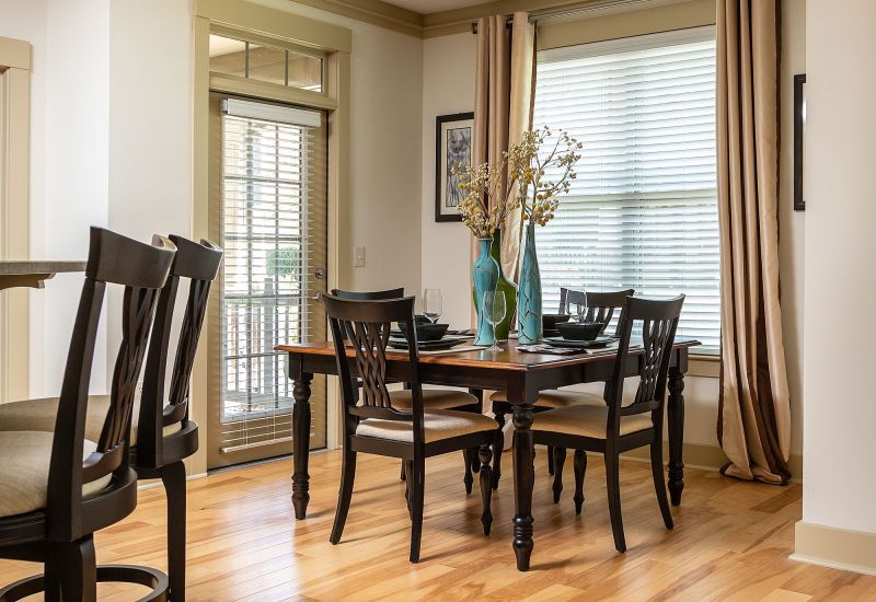 Cosgrove Hill at Chapel Hiil, NC. Dining room with wooden table and chairs.