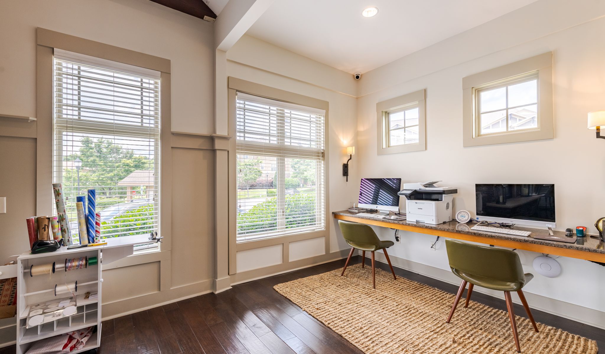 Cosgrove Hill at Chapel Hiil, NC. Dining room with wooden table and chairs, set for four people.